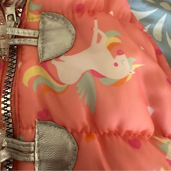 Little Lass Coral Unicorn Puffer Vest with Faux Fur - Picture 3 of 4